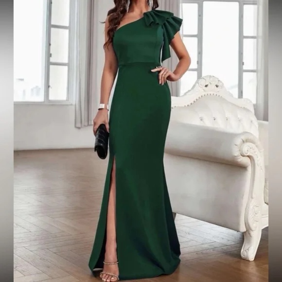 Classic One Shoulder Split Thigh Party Sexy Evening Formal Wedding Dress - Picture 2 of 4